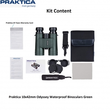 Praktica 10x42mm Odyssey Waterproof Binoculars - Green