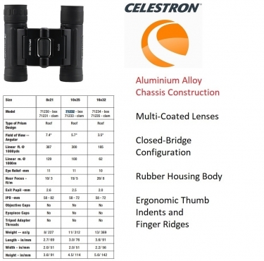 Celestron 10x25 UpClose G2 Roof Binocular (Clamshell)