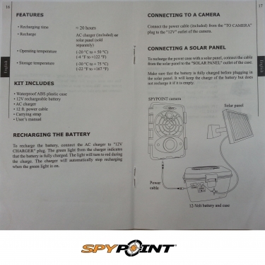 SpyPoint SPY-KIT-12V External Battery Kit