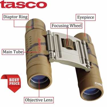 Tasco 10x25 Essentials Compact Binoculars (Brown Camo)