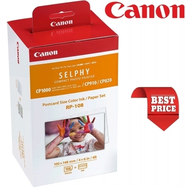 Canon SELPHY CP1300 Photo Printer with RP-108 Ink Paper Set - Black