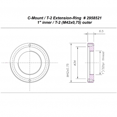 Baader 1 Inch C_Mount to T2 thread Extension Ring