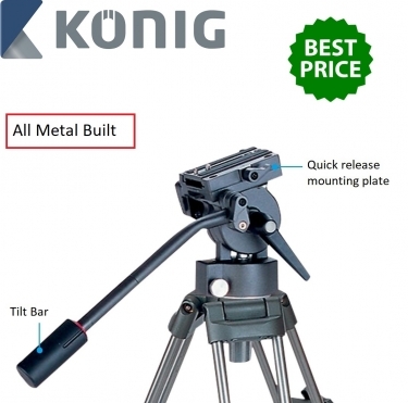 Konig 3-Level Heavy Duty Camera Tripod - Grey