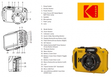 Kodak WPZ2 PIXPRO 16MP 4x Zoom Tough Digital Camera Yellow Kodak WPZ2 PIXPRO 16MP 4x Zoom Tough Digital Camera Yellow