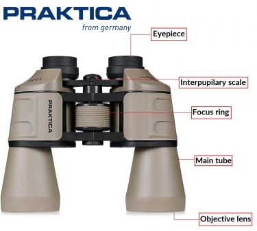 PRAKTICA Falcon 12x50 mm Binoculars - Sand