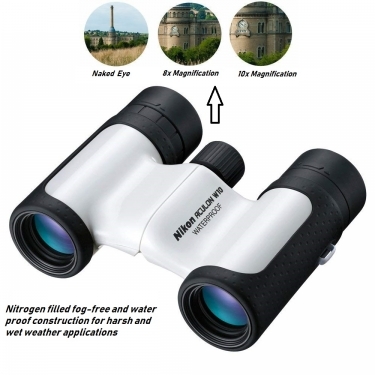 Nikon 10x21 Aculon W10 WP Roof Prism Binoculars White/Black