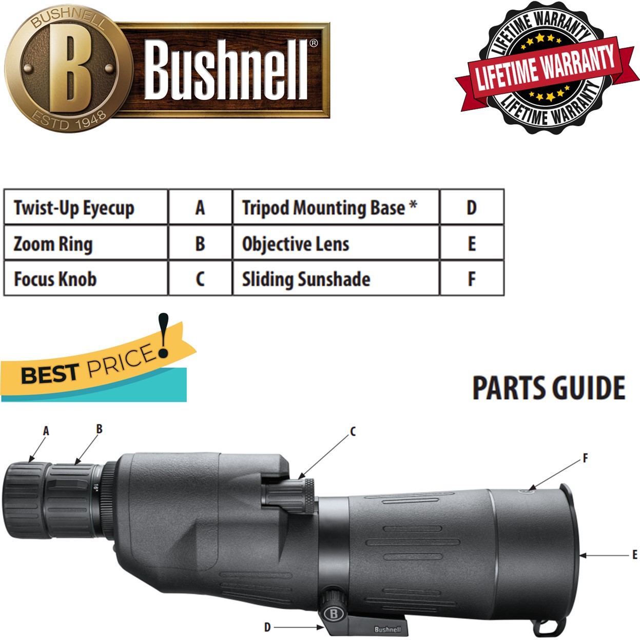 Bushnell 2060x65 Prime Straight Spotting Scope