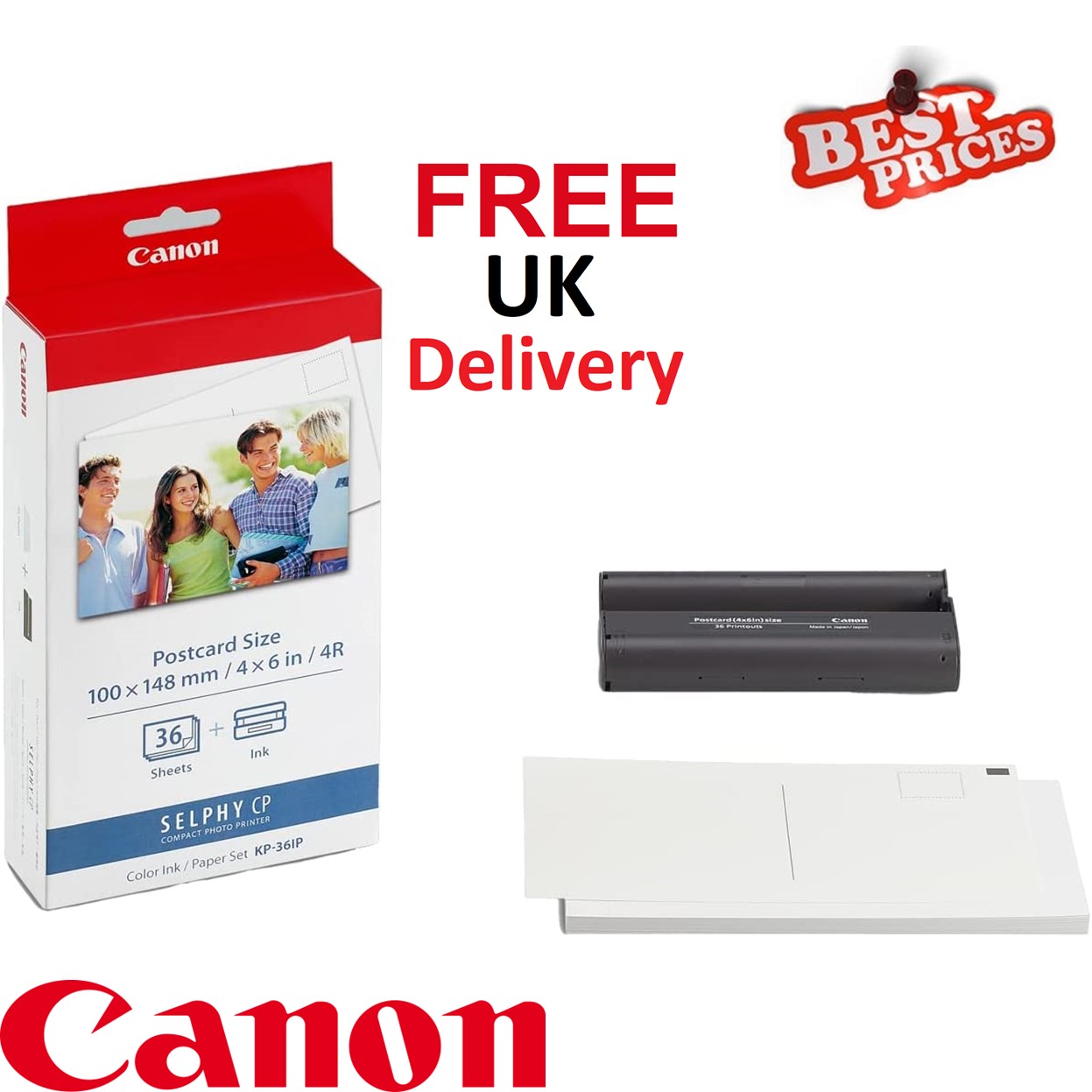Canon KP-36IP Ink/Paper for Selphy CP Printers 36x 4x6 Postcard