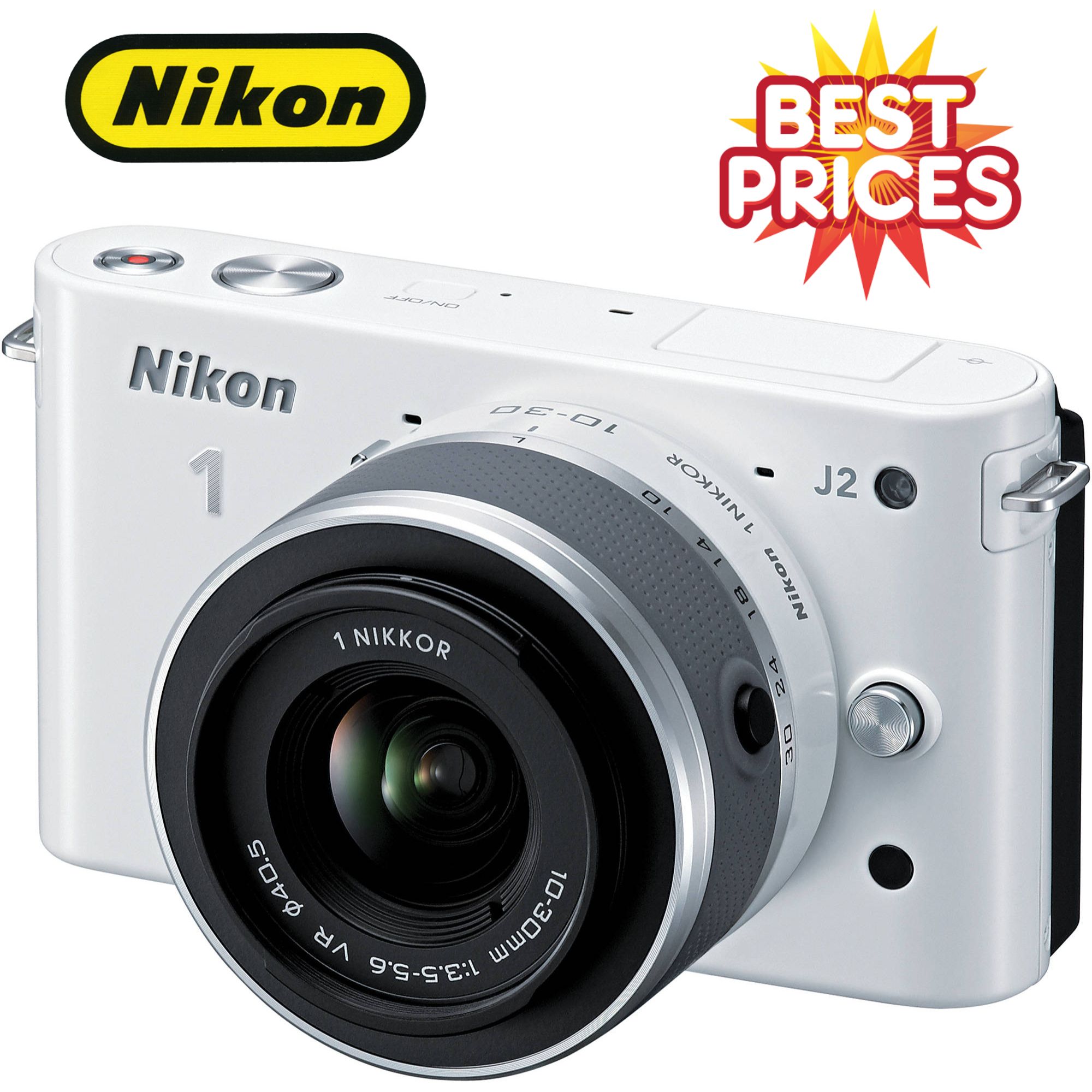 Nikon 1 Mirrorless J2 Digital Camera With 10-30mm VR Zoom Lens White
