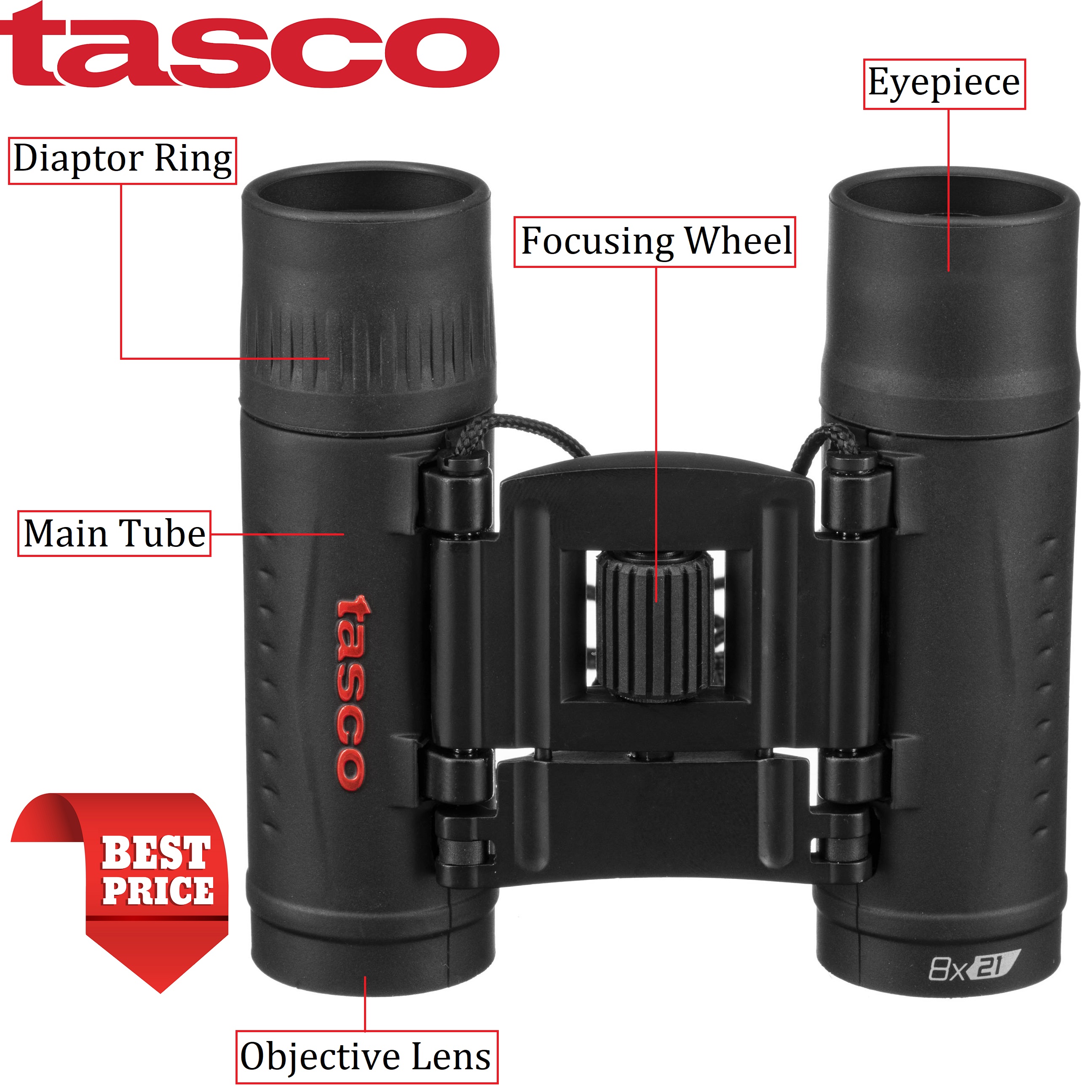 Tasco 8x21 Essentials Compact Binoculars (Black)