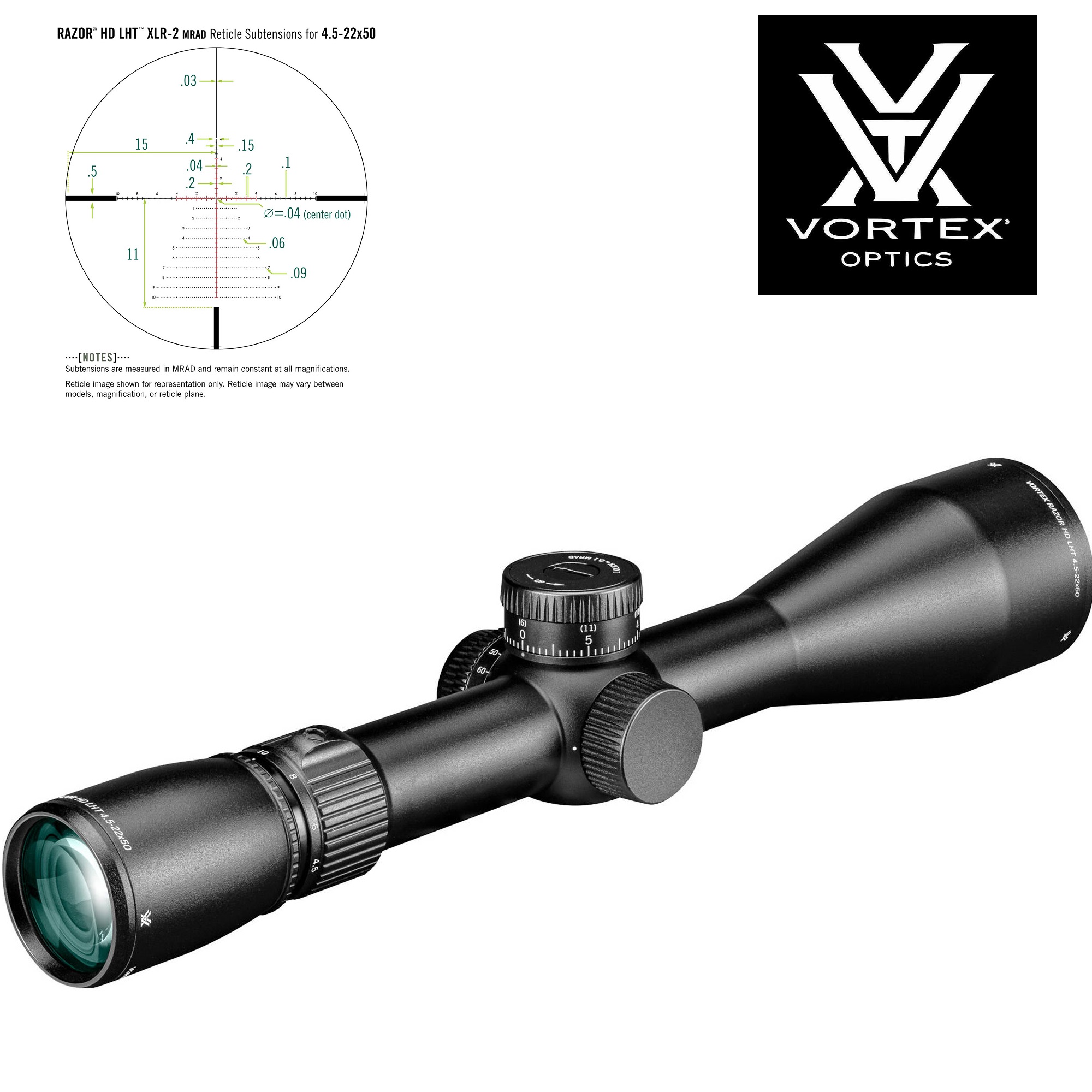 Vortex Razor HD LHT 4.5-22x50 FFP Riflescope XLR-2 MRAD Illuminated