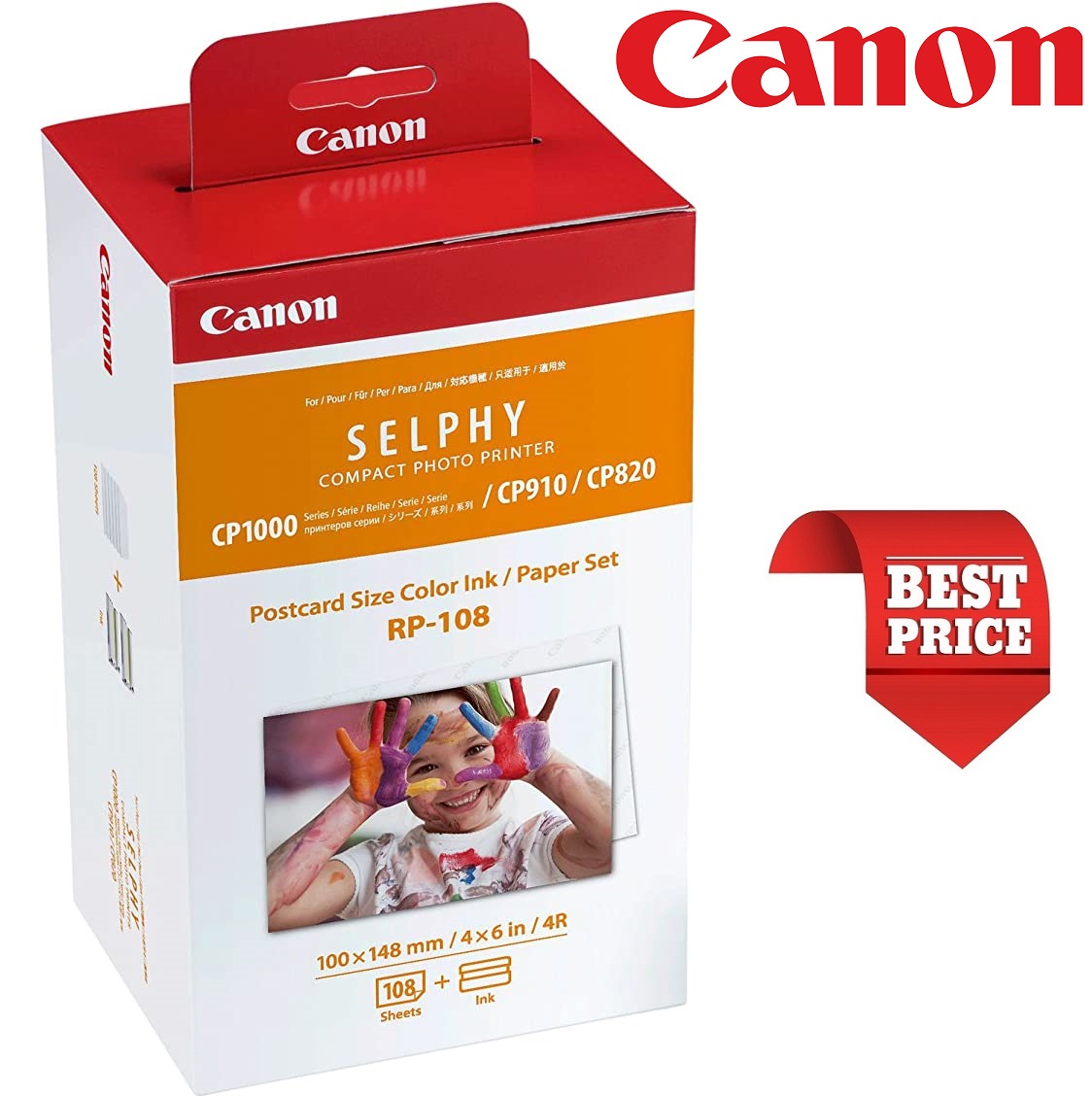 Canon SELPHY CP1300 Photo Printer with RP108 Ink Paper Set Black