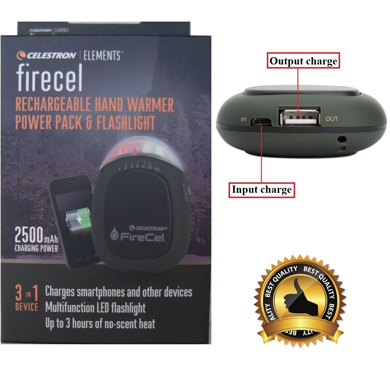 Celestron Elements FireCel Hand Warmer LED Flashlight PowerPack